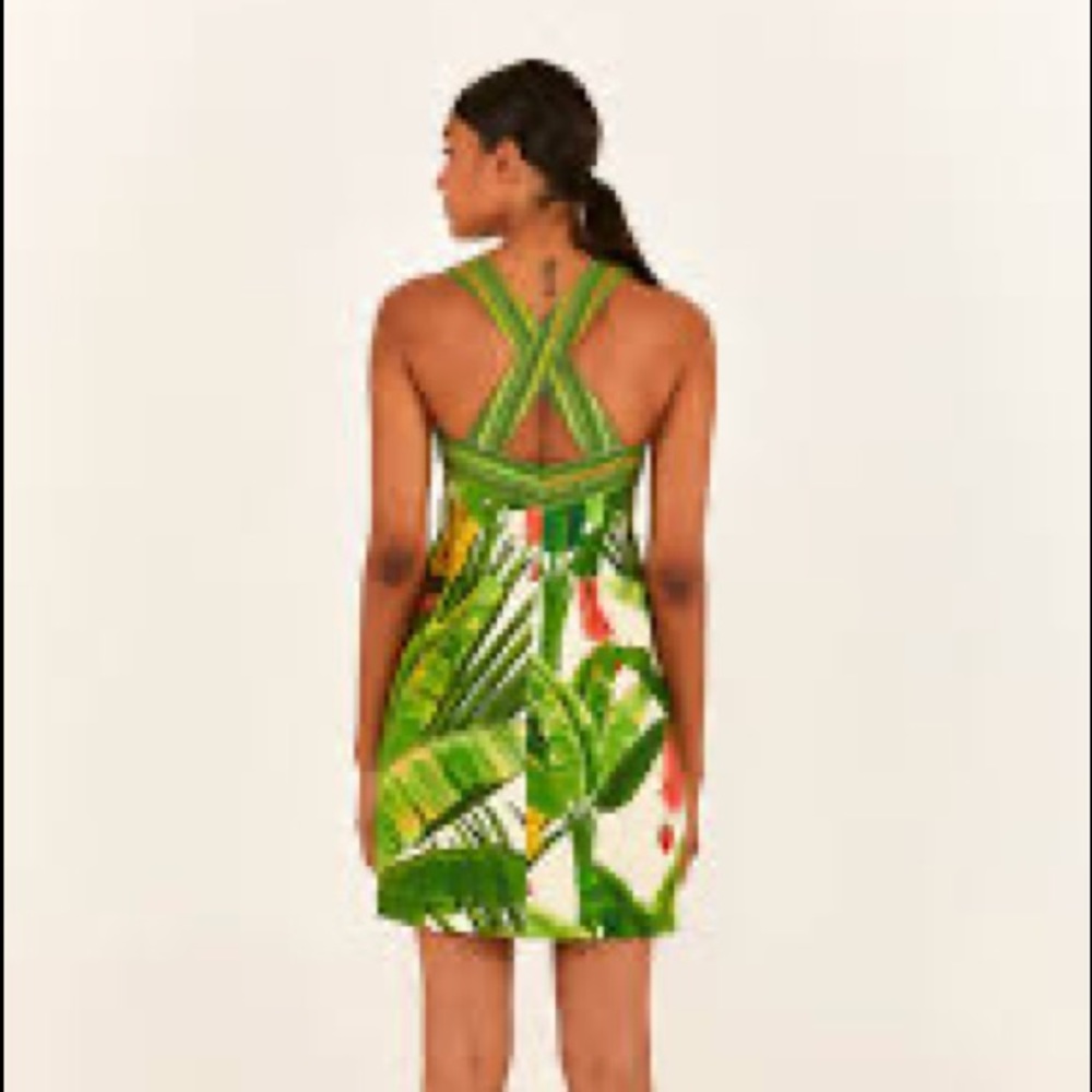 Farm Rio Fresh Forest Scarf Sweetheart-Neck Minidress - Picture 4 of 10